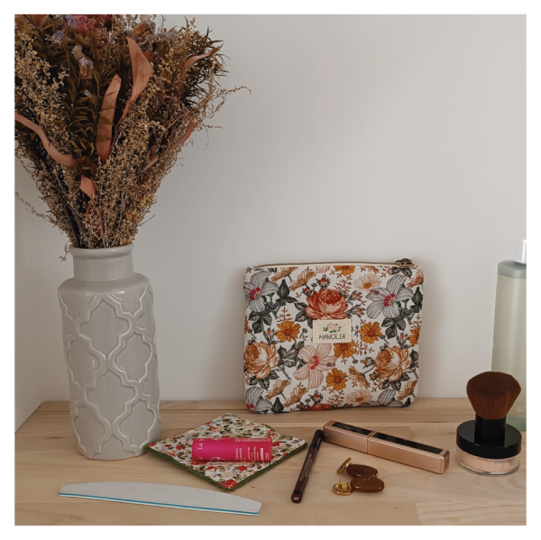Pochette gaze de coton fleurs 1 Trousse plate gaze de coton fleurs