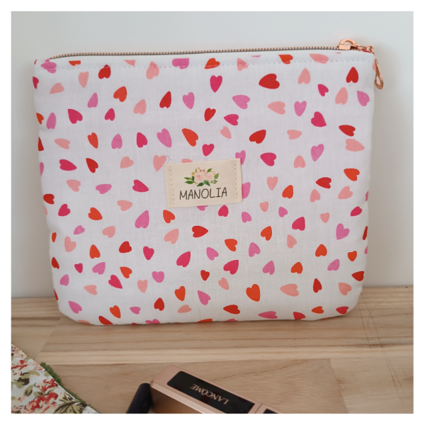 Pochette petits coeurs rouge et rose 2 Trousse plate petits coeurs rouge et rose