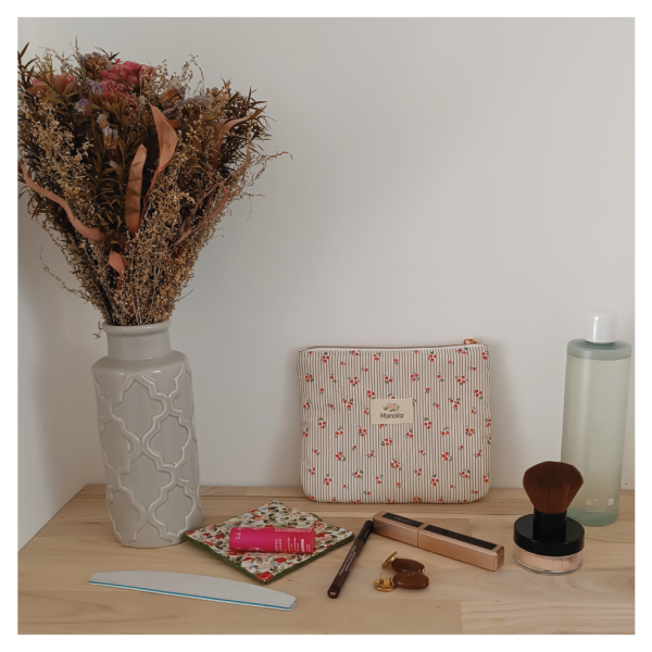Pochette rayures et fleurs 1 Trousse plate rayures et fleurs