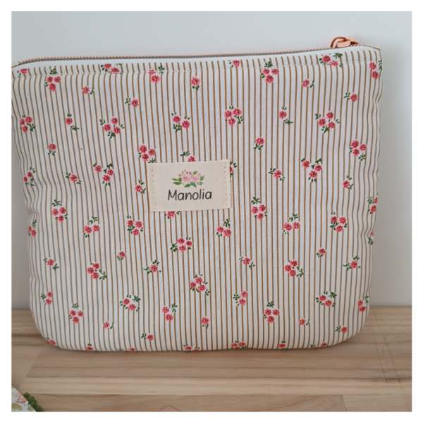 Pochette rayures et fleurs 2 Trousse plate rayures et fleurs