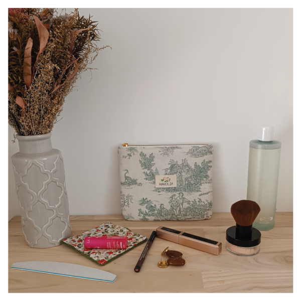 Pochette toile dejoy verte 1 Trousse plate toile dejoy verte