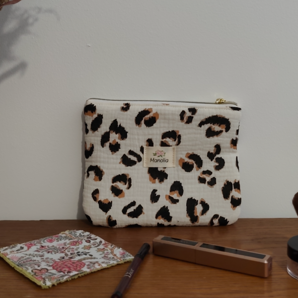 Pochette plate gaze de coton léopard Pochette plate gaze de coton léopard