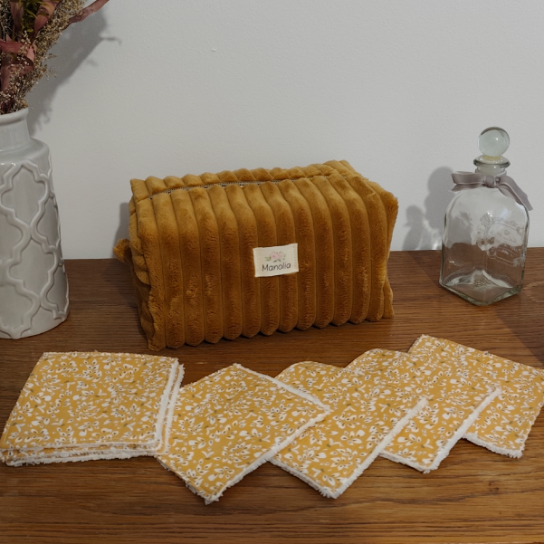 Trousse de toilette velours grosses côtes jaune Trousse de toilette velours grosses côtes jaune