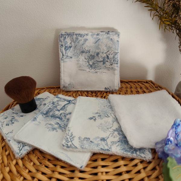 Lingettes coton toile de jouy bleue